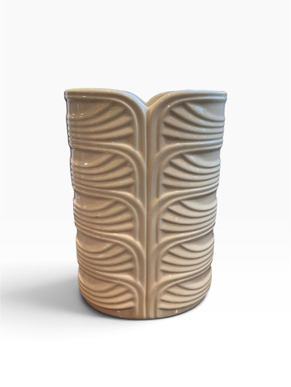 MCM Studio Ceramic White Bisque Relief Vase • Retro Rosenthal Replica Style